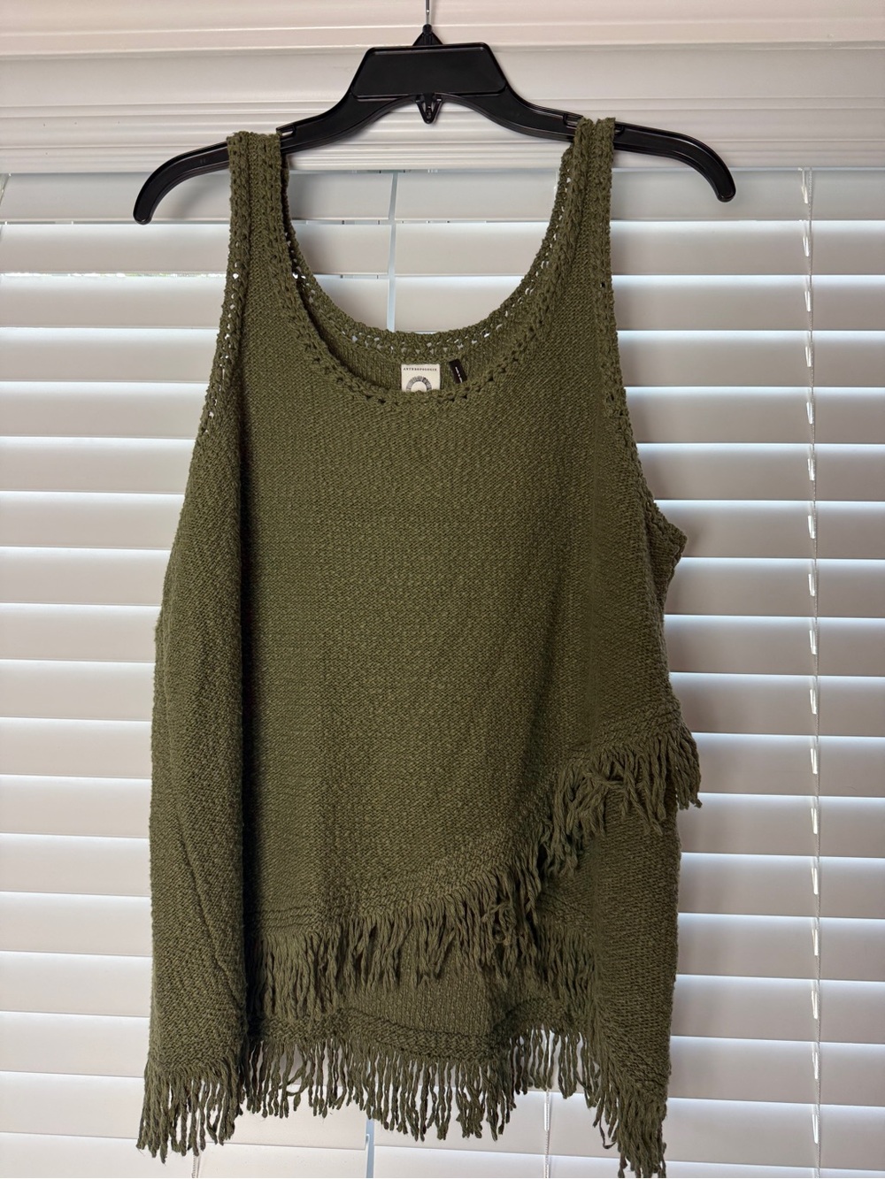 Anthropologie Olive Green Knit Fringe Tank Size Large
